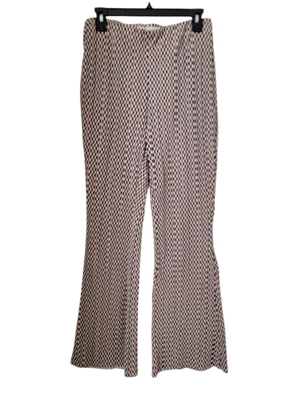 H&M Size M Black Brown Cream Tan & White Geometric Pattern Textured Flared Pants